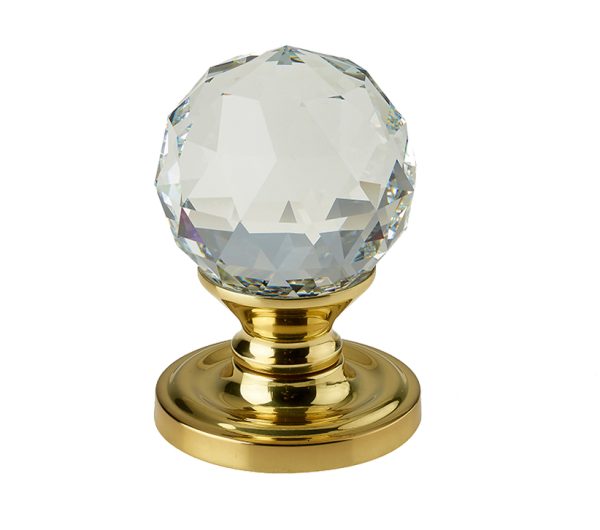 Swarovski Crystal Faceted Mortice Door Knob, Polished Brass (sold in pairs)