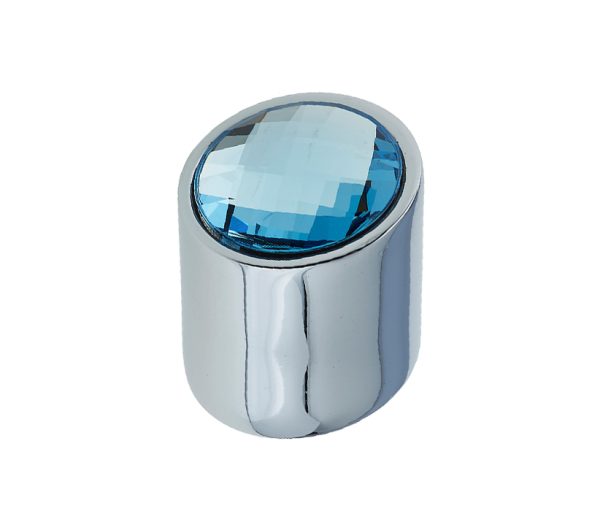 Frelan Hardware Cabinet Knob, Polished Chrome With Blue Swarovski Crystal