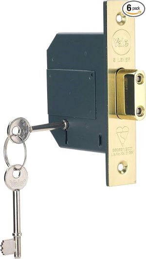 Yale P-M560-PB-80 British Standard 5 Lever Mortice Deadlock, High Security, Boxed, Suitable for External Doors, 3 Inch/76 mm, Polished Brass