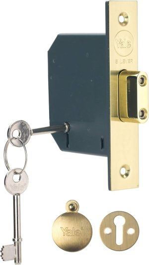 Yale P-M552-PB-78 5 Lever Mortice Deadlock, Visi Pack, Suitable for External Doors, Brass Finish, 3 Inch/76 mm, Polished Brass