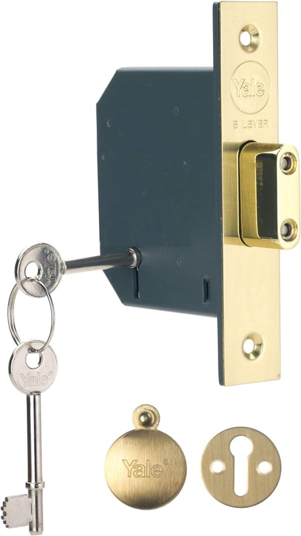 Yale P-M552-PB-78 5 Lever Mortice Deadlock, Visi Pack, Suitable for External Doors, Brass Finish, 3 Inch/76 mm, Polished Brass