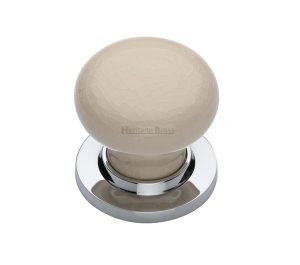 Heritage Brass Cream Crackle Porcelain Mortice Door Knobs, Polished Chrome Rose (Sold In Pairs)