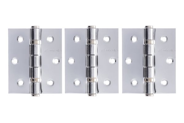 Atlantic Ball Bearing Hinges 3" x 2.5" x 2.5mm set of 3 - Polished Chrome