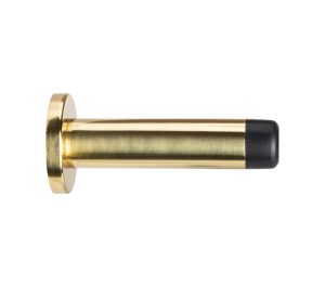 Cylinder Wall Mounted Door Stop With Rose (70Mm Projection), Satin Brass