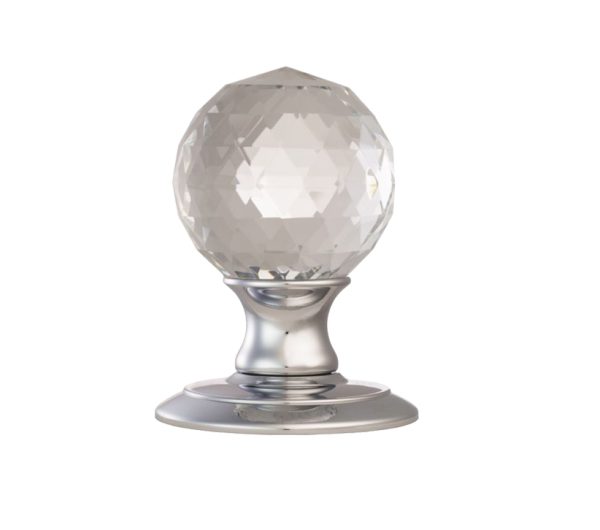 Delamain Facetted Crystal Concealed Fix Mortice Door Knob, Polished Chrome (Sold In Pairs)