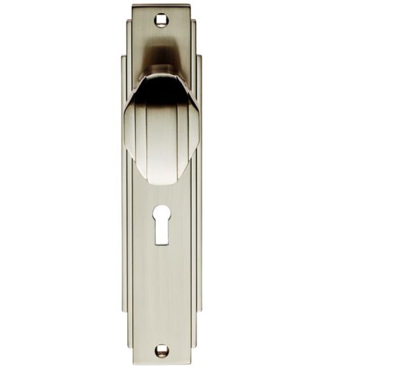 Art Deco Style Door Knob On Backplate (Unsprung), Satin Nickel (Sold In Pairs)