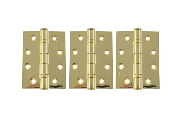 Atlantic Ball Bearing Hinges Grade 13 Fire Rated 4" x 3" x 3mm set of 3 - Polished Brass