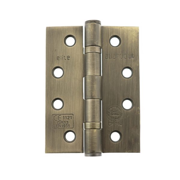 Atlantic Ball Bearing Hinges Grade 13 Fire Rated 4" x 3" x 3mm - Matt Antique Brass