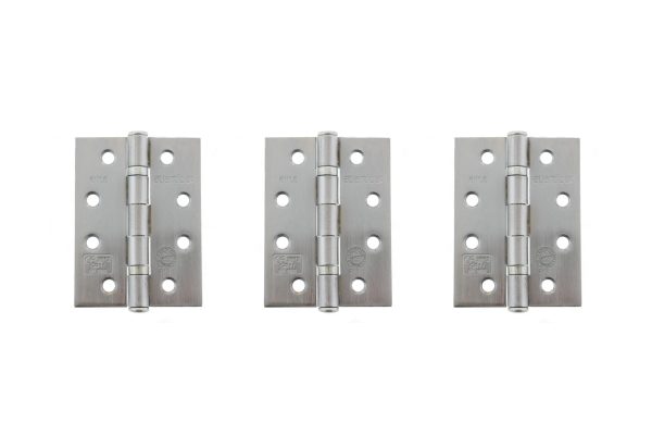 Atlantic Ball Bearing Hinges Grade 11 Fire Rated 4" x 3" x 2.5mm set of 3 - Satin Chrome