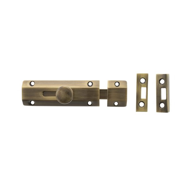 Atlantic Solid Brass Surface Door Bolt 4" - Antique Brass