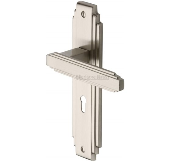 Heritage Brass Astoria Art Deco Style Door Handles, Satin Nickel (Sold In Pairs)