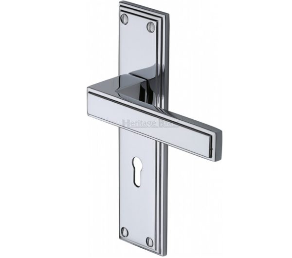 Heritage Brass Atlantis Art Deco Style Door Handles, Polished Chrome (Sold In Pairs)