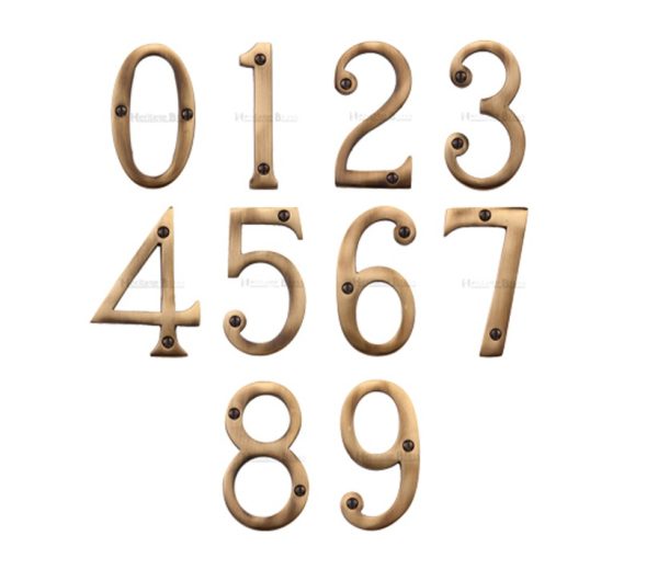 Heritage Brass 0-9 Screw Fix Numerals (76Mm - 3"), Antique Brass