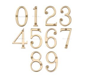 Heritage Brass 0-9 Screw Fix Numerals (76Mm - 3"), Polished Brass