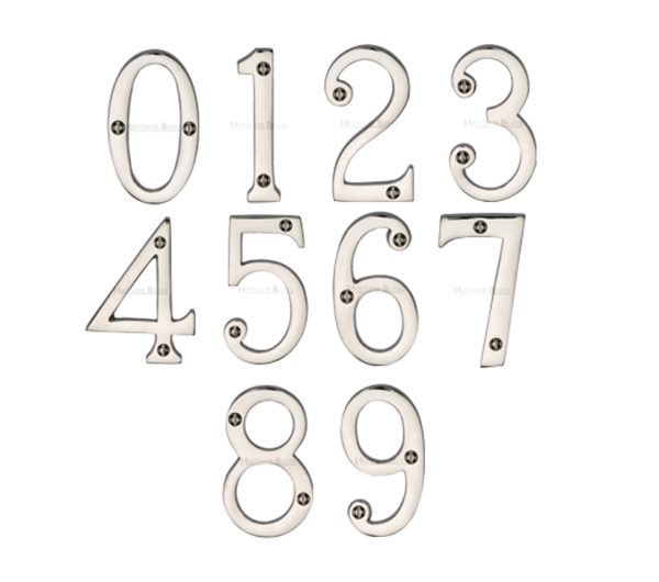 Heritage Brass 0-9 Screw Fix Numerals (76Mm - 3"), Polished Nickel