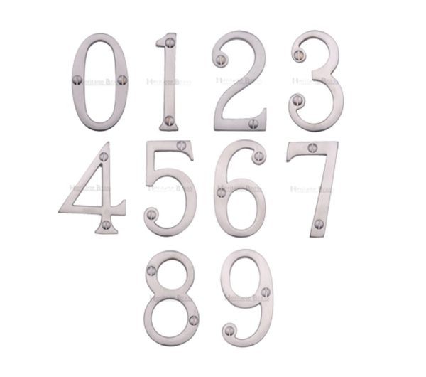 Heritage Brass 0-9 Screw Fix Numerals (76Mm - 3"), Satin Chrome