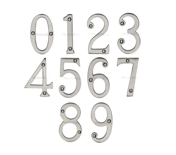 Heritage Brass 0-9 Screw Fix Numerals (76Mm - 3"), Satin Nickel