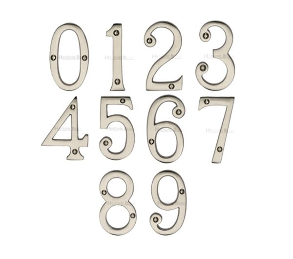 Heritage Brass 0-9 Screw Fix Numerals (76Mm - 3"), Satin Nickel