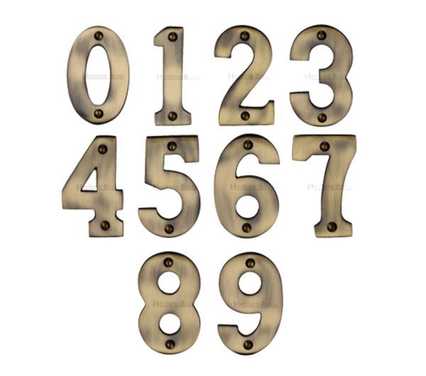 Heritage Brass 0-9 Screw Fix Numerals (76Mm - 3"), Antique Brass