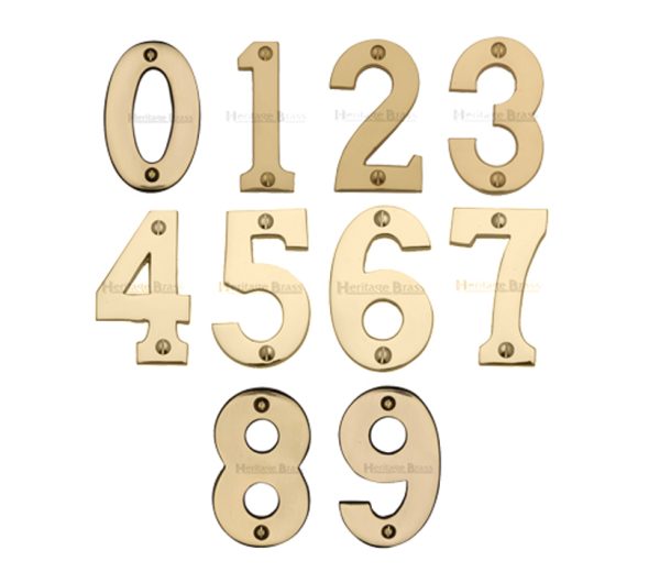 Heritage Brass 0-9 Screw Fix Numerals (76Mm - 3"), Polished Brass