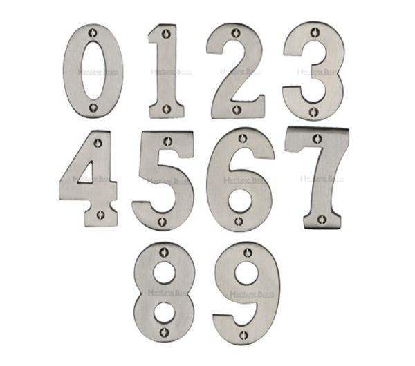 Heritage Brass 0-9 Screw Fix Numerals (76Mm - 3"), Satin Nickel