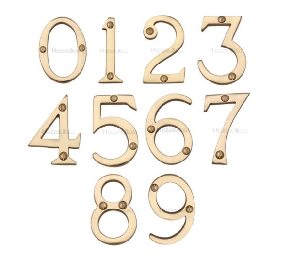 Heritage Brass 0-9 Screw Fixing Numerals (51Mm - 2"), Polished Brass