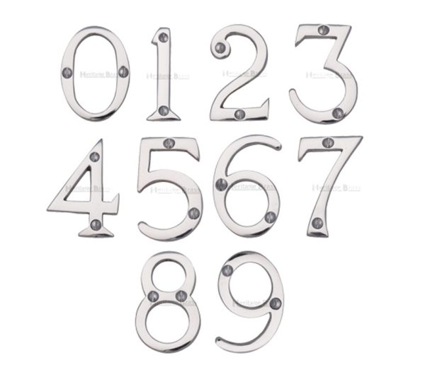 Heritage Brass 0-9 Screw Fixing Numerals (51Mm - 2"), Polished Chrome