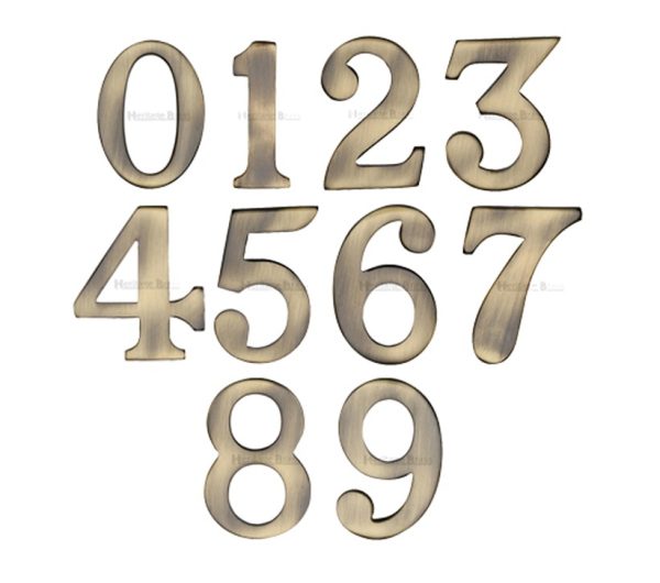 Heritage Brass 0-9 Self Adhesive Numerals (51Mm - 2"), Antique Brass