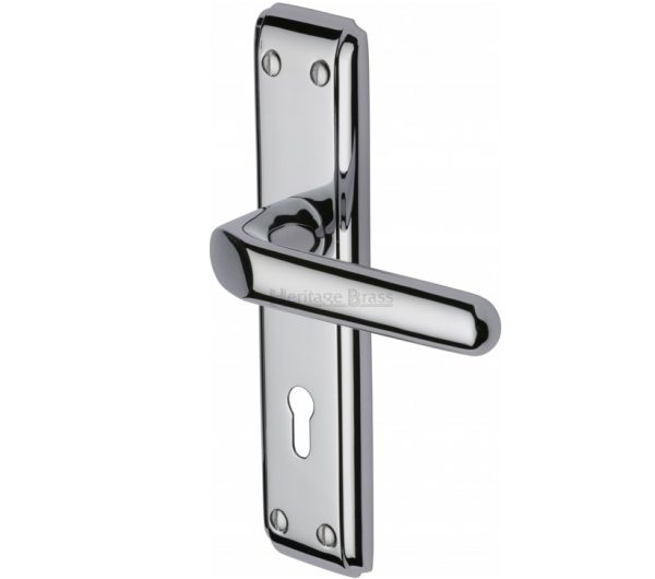 Heritage Brass Deco Door Handles On Backplate, Polished Chrome (Sold In Pairs)