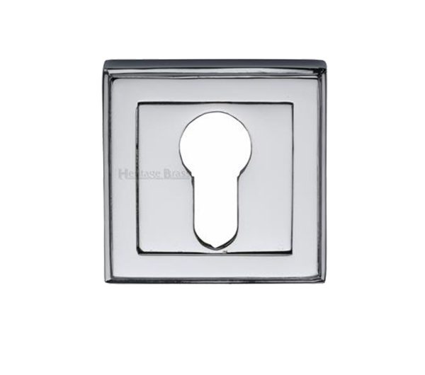 Heritage Brass Art Deco Euro Profile Key Escutcheon, Polished Chrome