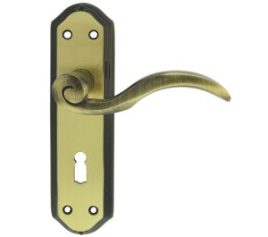 Wentworth Door Handles On Backplate, Florentine Bronze (Sold In Pairs)