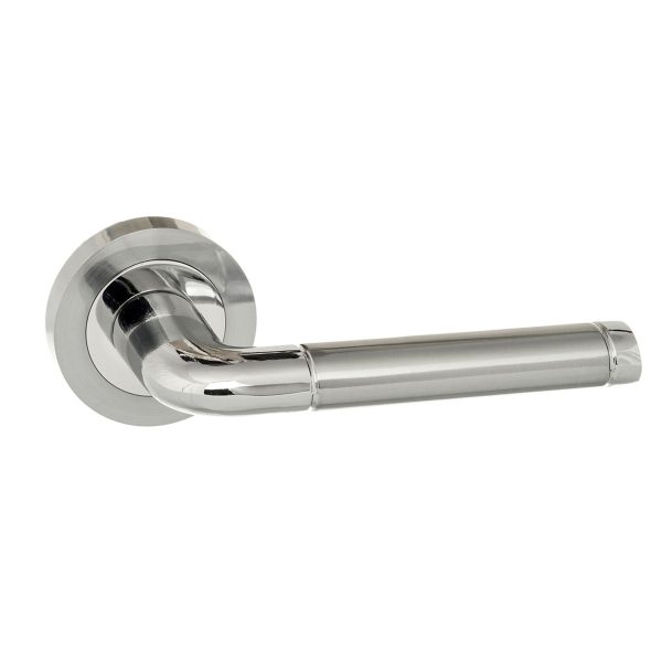 Eco Ocean Aluminium Lever Door Handle on Round Rose - Satin Chrome/Polished Chrome