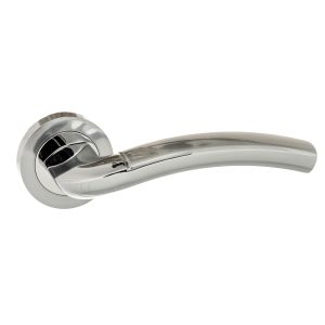 Eco Crest Aluminium Lever Door Handle on Round Rose - Satin Chrome/Polished Chrome