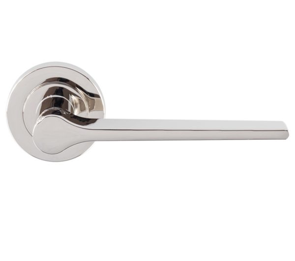 Velino Door Handles On Round Rose, Polished Nickel (Sold In Pairs)