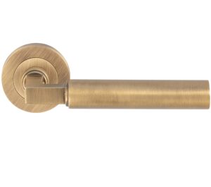 Amiata Door Handles On Round Rose, Antique Brass (Sold In Pairs)