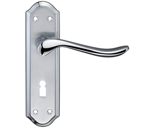 Zoo Hardware Fulton & Bray Lincoln Door Handles On Backplate, Dual Finish Satin Chrome & Polished Chrome (Sold In Pairs)