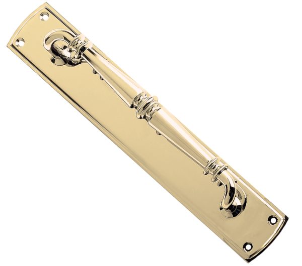 Zoo Hardware Fulton & Bray Ornate Pull Handles On Backplate (382Mm X 65Mm), Polished Brass