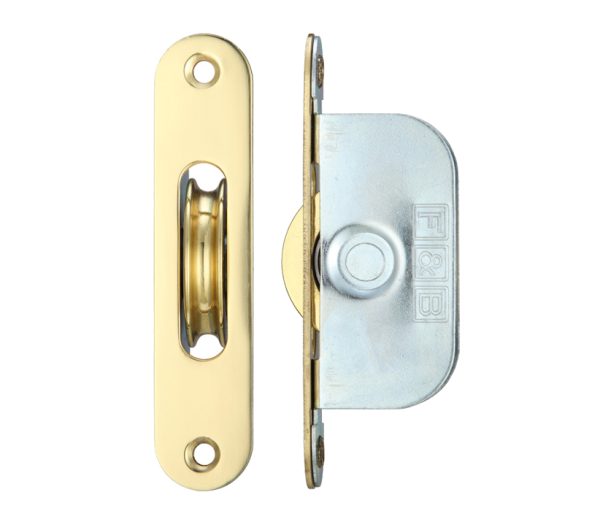 Zoo Hardware Fulton & Bray 1 3/4" Wheel Sash Window Brass Ball Bearing Axle Pulley (Radius Forend), Polished Brass