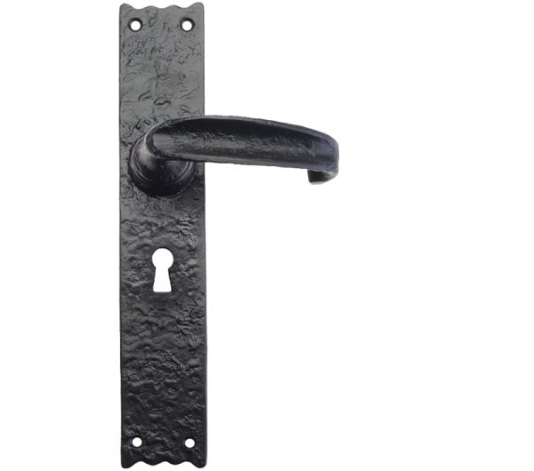 Zoo Hardware Foxcote Foundries Traditional Door Handles On Long Backplate, Black Antique (Sold In Pairs)