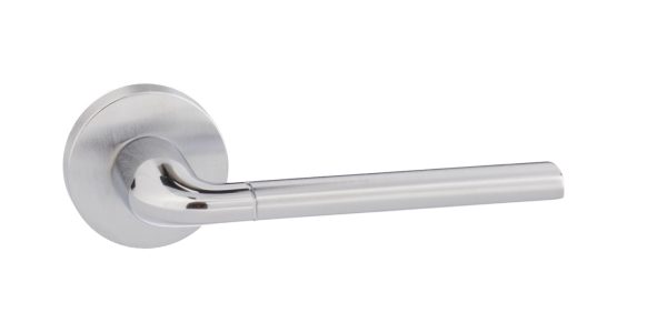 Forme Milly Lever Door Handle on Minimal Round Rose - Satin Chrome/Polished Chrome