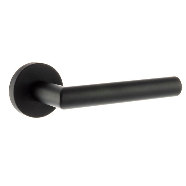 Forme Elle Lever Door Handle on Minimal Round Rose - Matt Black