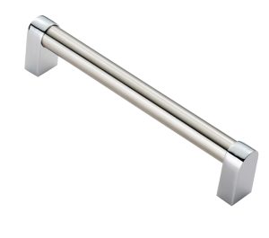 Fingertip Bauhaus Cabinet Pull Handle (160Mm Or 320Mm C/C), Satin Nickel & Polished Chrome