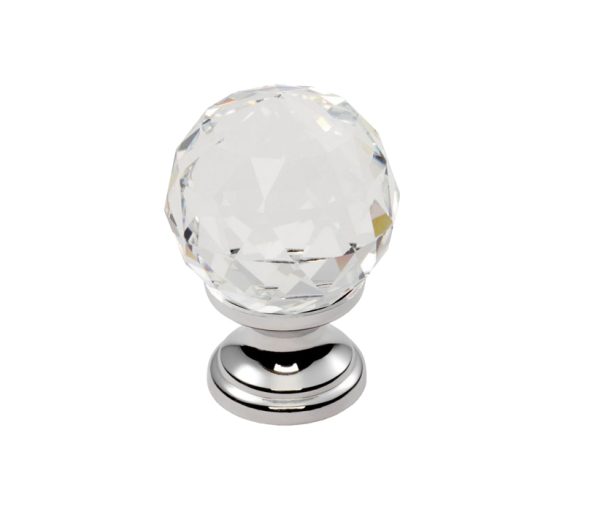 Fingertip Crystal Clear Faceted Cupboard Knob (25Mm, 31Mm, 35Mm Or 40Mm), Polished Chrome