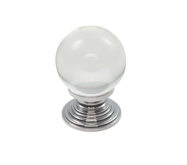 Fingertip Crystal Clear Ball Cupboard Knob (30Mm Or 34Mm), Polished Chrome