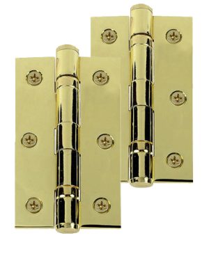 3 Inch Solid Brass Ball Bearing Hinges, Polished Brass (Sold In Pairs)