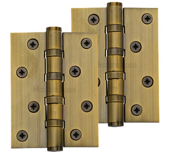 Heritage Brass 4" X 3" Ball Bearing (Steel Pin) Hinges, Antique Brass - (Sold In Pairs)