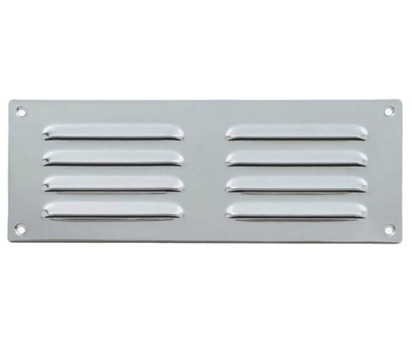 Hooded Louvre Brass Vent, Satin Chrome