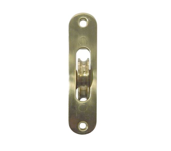 Frelan Hardware Sash Window Radiused Axle Pulley, Polished Brass With Brass Roller