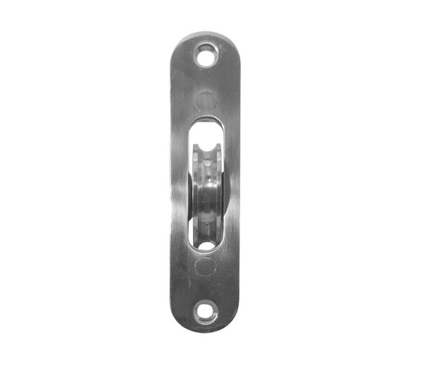 Frelan Hardware Sash Window Radiused Axle Pulley, Satin Chrome With Brass Roller