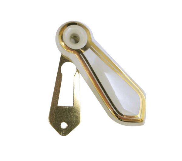 Frelan Hardware Porcelain Covered Standard Profile Escutcheons, White Porcelain With Goldline